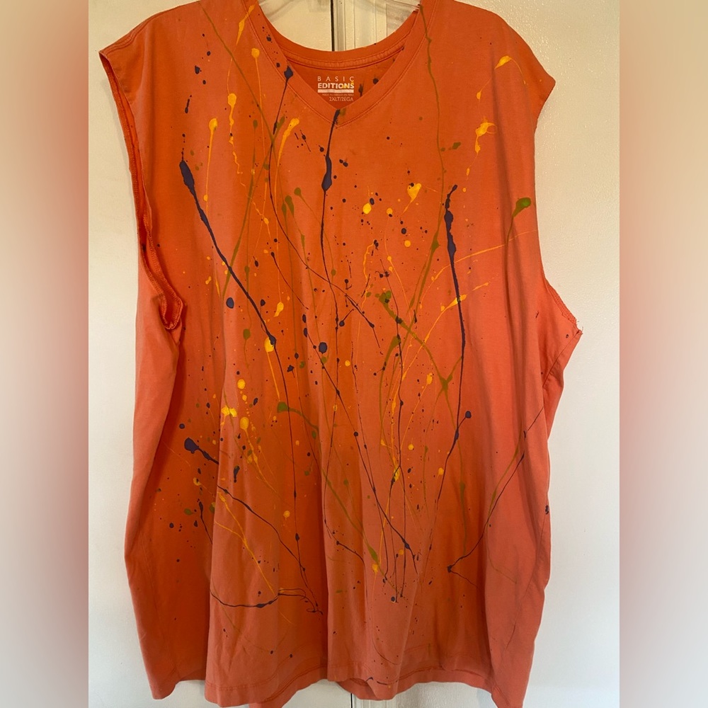 Vibrant Orange Graphic Oversized Muscle Tee
